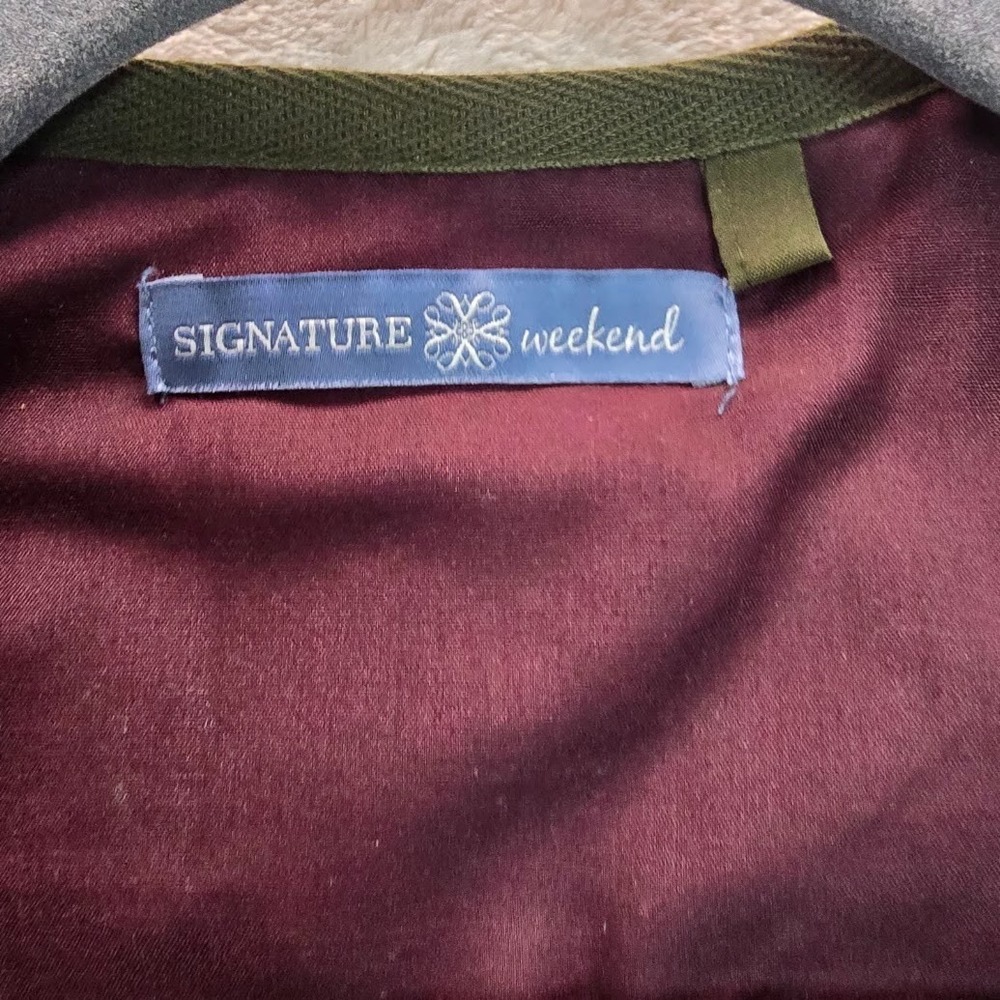 Signature Weekend Olive Green Quilted Jacket Women's XL Belted Zip Front Lined - Picture 3 of 12